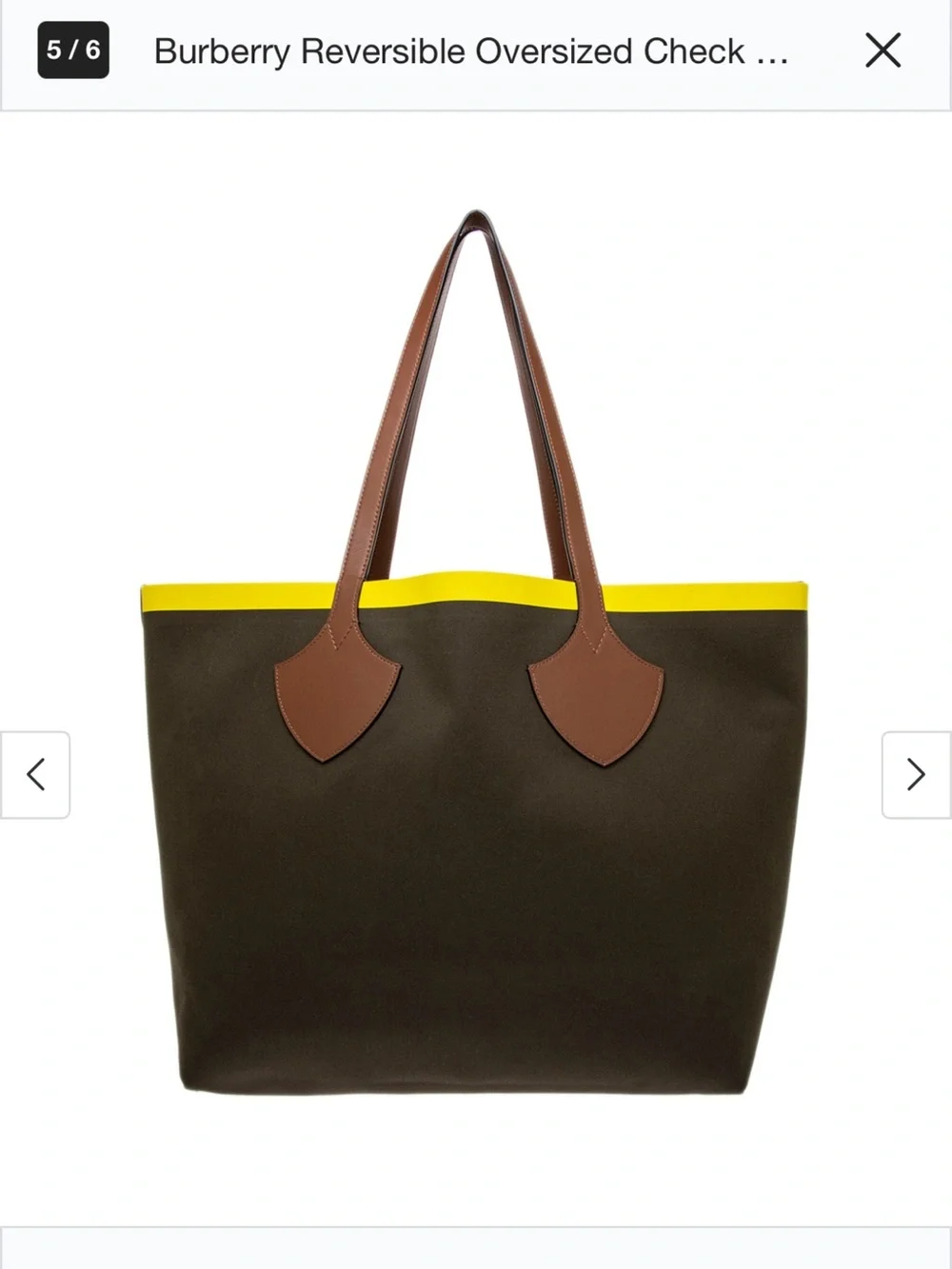Burberry Brown Check Tote with Yellow Trim and Tan Leather Handles